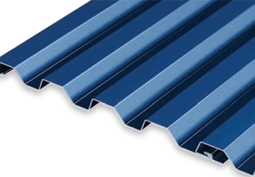 Close-up of blue corrugated roof panel