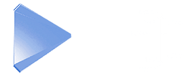 Blue play button icon on a transparent background.