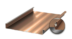 Copper standing seam roofing panel illustration.