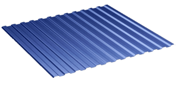Blue corrugated metal roofing sheet on black.