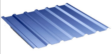 Blue corrugated metal sheet on black background.