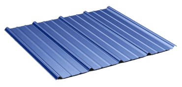Blue corrugated metal roofing sheet on black.