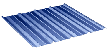 Blue corrugated metal roofing panel.