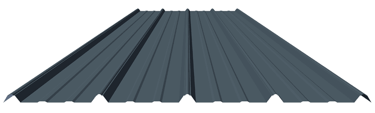 Dark gray corrugated metal roofing panel with raised ridges.
